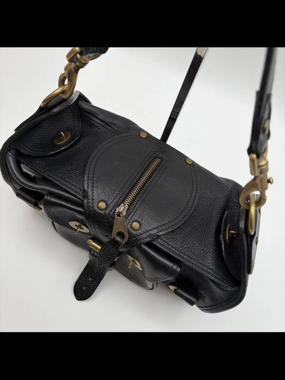 Mulberry Black Leather Shoulder Bag with Brass Hardware